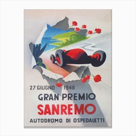 Gran Premio Sanremo Italy Vintage Car Race Poster Canvas Print