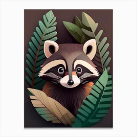 Forest Raccoon With Leaves Canvas Print