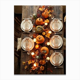 Autumn Harvest Table Decor Arranged Traditionally Rustic Style Featuring An Outlined Cornucopia Br Canvas Print