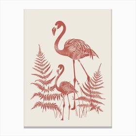 American Flamingo And Ferns Minimalist Illustration 3 Canvas Print