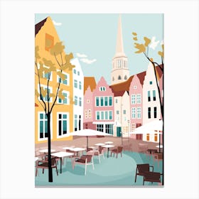 Odense, Denmark, Flat Pastels Tones Illustration 1 Canvas Print