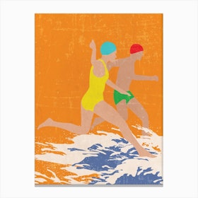 Running Swimmers (Orange) Canvas Print