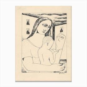Mother And Child Playing With A Bird, Mikuláš Galanda Canvas Print