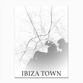 Ibiza Town, Balearic Islands, Spain, City Map, Black And White Fade Design Leinwandbild