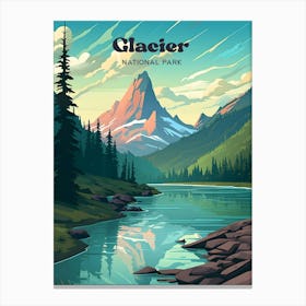 Glacier National Park Montana Outdoor Travel Art Illustration Canvas Print