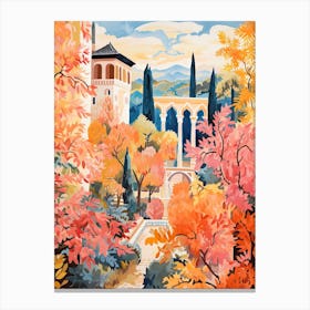 Gardens Of Alhambra, Spain In Autumn Fall Illustration 0 Canvas Print