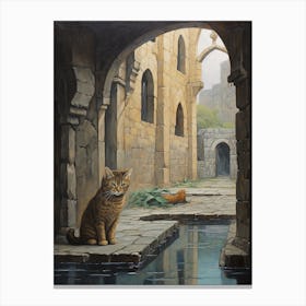 Cat In Medieval Courtyard Canvas Print