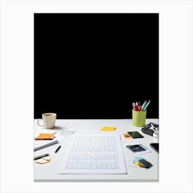 An Office Desk Laden With A Plethora Of Items Signifying A Chronically Busy Future Including Numerou (2) Canvas Print