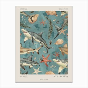 Pastel Blue Shark Watercolour Seascape Pattern 3 Poster Canvas Print