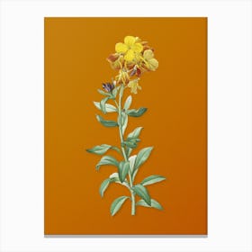 Vintage Yellow Wallflower Bloom Botanical on Sunset Orange Canvas Print