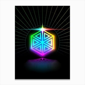 Neon Geometric Glyph in Candy Blue and Pink with Rainbow Sparkle on Black n.0293 Canvas Print