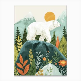 Polar Bear Walking On A Mountrain Storybook Illustration 4 Canvas Print