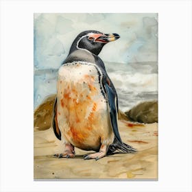 Humboldt Penguin Bleaker Island Watercolour Painting 2 Canvas Print