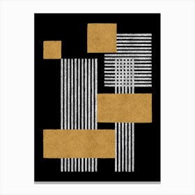 Square Lines Modern Graphic Abstract Geometric Composition - Black Gold Canvas Print