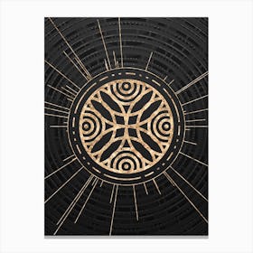 Geometric Glyph Symbol in Gold with Radial Array Lines on Dark Gray n.0085 Canvas Print