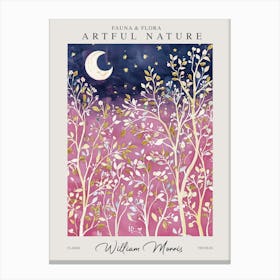 William Morris Moon Stars Botanical Pink Blue Exhibition Canvas Print