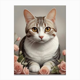 Cat With Roses Canvas Print