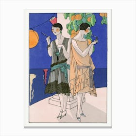 Two Young Women Smoking Cigarettes Through A Cigarette Holder (1926) Fashion Illustration In High Resolution By Premet And George Doeuillet Canvas Print