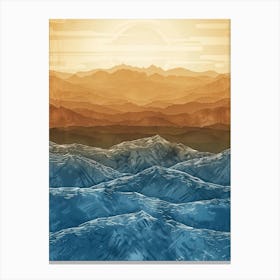 Watercolor Seascape With Mountains Canvas Print