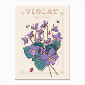 February Birth Flower Violet On Cream Canvas Print