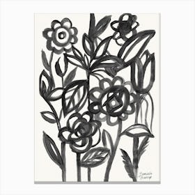 Abstract Linear Floral Black Canvas Print