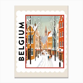 Retro Winter Stamp Poster Bruges Belgium 3 Canvas Print