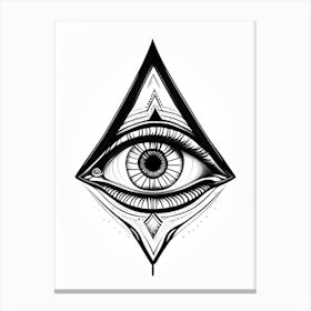 Consciousness, Symbol, Third Eye Simple Black & White Illustration 2 Canvas Print