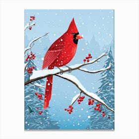 Illustration Of A Cardinal Perched On A Crystalline Branch Winter Day Unfolding In The Background Canvas Print