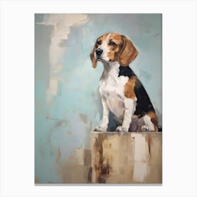 Beagle Dog, Painting In Light Teal And Brown 1 Canvas Print