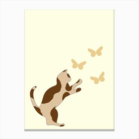 Cat Playing With Butterflies Canvas Print