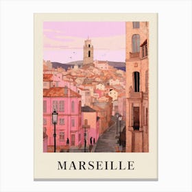 Marseille France 3 Vintage Pink Travel Illustration Poster Canvas Print