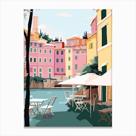 Portofino, Italy, Flat Pastels Tones Illustration 4 Canvas Print
