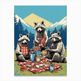 Raccoon Family Picnic Pop Art 3 Canvas Print