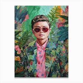 Floral Handpainted Portrait Of Daniel Kwan 2 Canvas Print