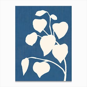 Botanic Shade Leaf Plants Minimalist Monochromatic - Dark Blue Navy White Canvas Print