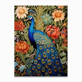 Peacock And Flowers Canvas Print