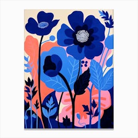 Blue Flower Illustration Poppy 1 Canvas Print