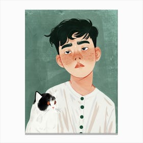 Boy With A Cat 2 Canvas Print