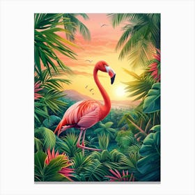 Greater Flamingo Pakistan Tropical Illustration 4 Canvas Print