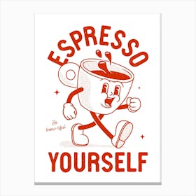 'Espresso Yourself' retro coffee poster in red Canvas Print
