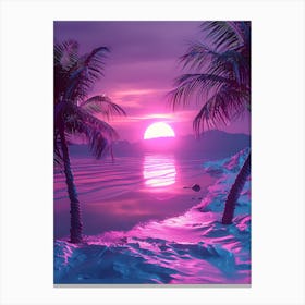 Synthwave Sunset At The Beach 11 Canvas Print