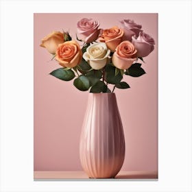 A Vase Of Pink Roses 35 Canvas Print