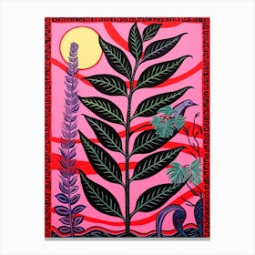 Pink And Red Plant Illustration Zz Plant Raven 2 Canvas Print