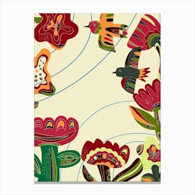 stylized birds and flowers folk art motifs 3 Canvas Print