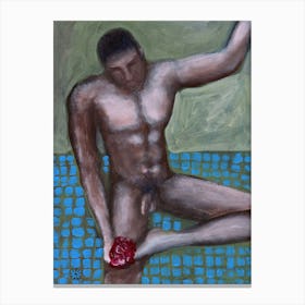 Naked Bather - male nude homoerotic gay art hand painted Anton Maliar man vertical full frontal nude Canvas Print