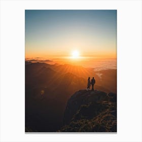 A Duo Of Lovers Embarking On A Scenic Sunset Climb To Crest A Majestic Mountain Peak Tango Between (1) Canvas Print