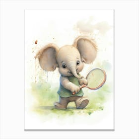 Elephant Painting Playing Tennis Watercolour 4 Canvas Print