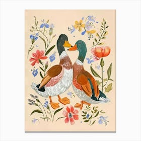 Folksy Floral Animal Drawing Duck 4 Canvas Print