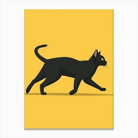 Black Cat On Yellow Background 2 Canvas Print