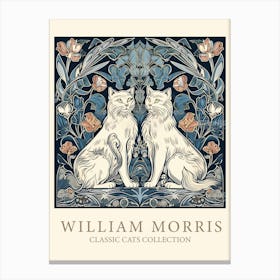 William Morris  Inspired  Classic Cats White Cats Teal Blue Canvas Print